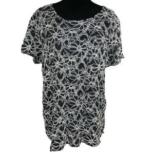 Kristin Blake Women Plus 1X Floral Lace Metallic Silver Black Top 6496818RO